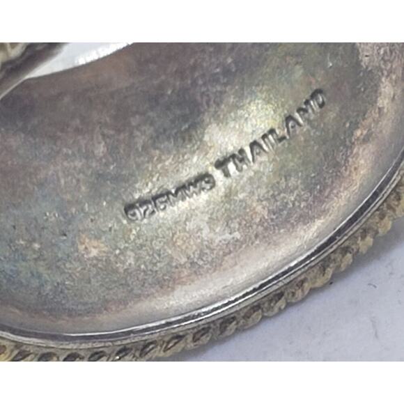 Vintage Sterling Silver Ring Cigar Band Wide Floral Engraved Gold Rope Edge sz 7 - Picture 11 of 11